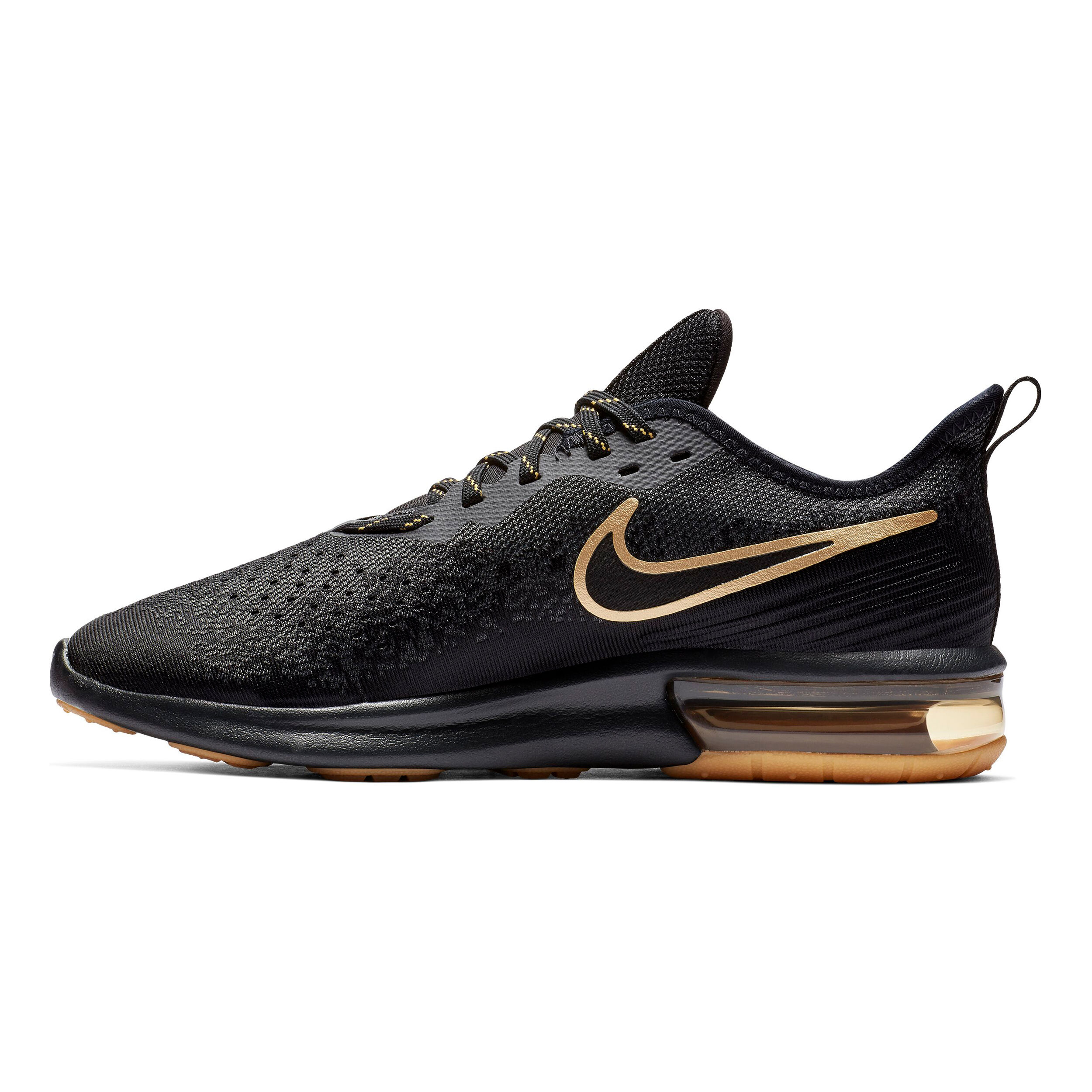 nike running air max sequent 4 trainers in white and gold